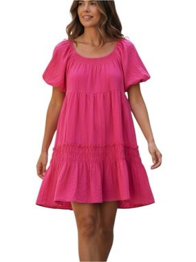 **NWT** Umgee Hot Pink Tiered Babydoll Dress